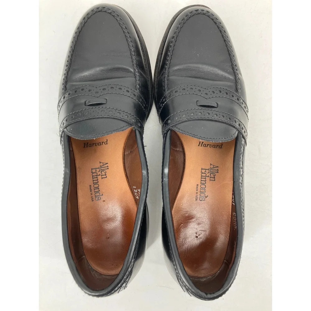 Allen Edmonds Penny Loafers Mens 7.5 B Black Excellent Brogue Wingtip 62910